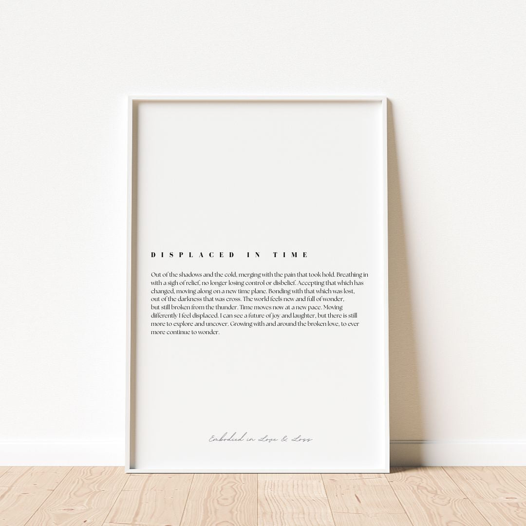 Framed print with text on a white wall