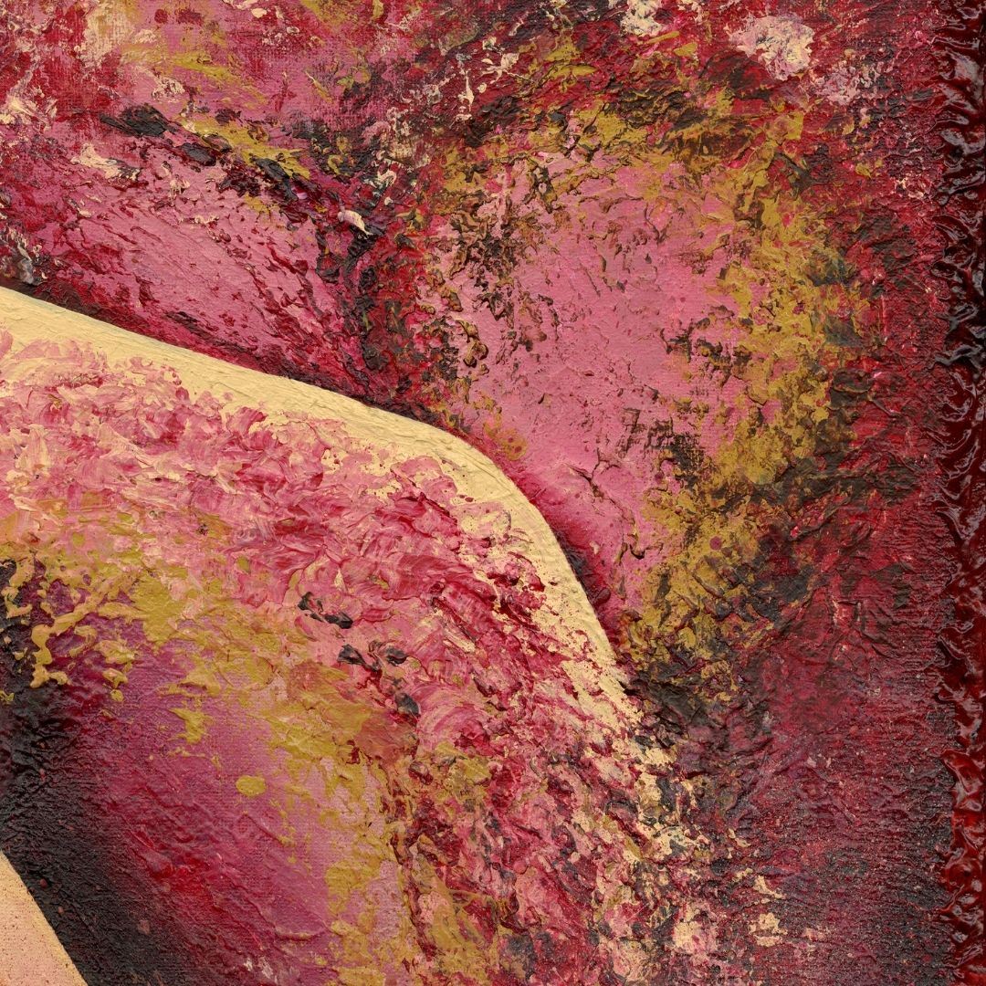 Abstract art with pink, yellow, and red colors