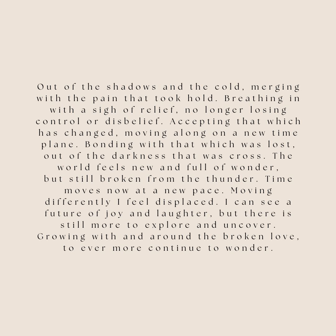 Text on a beige background with a quote about moving forward after loss.