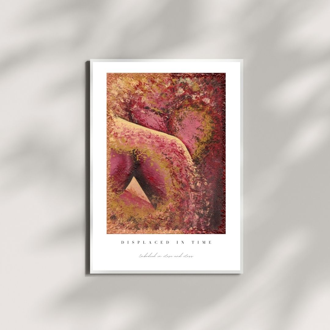 Framed artwork with abstract design on a white background