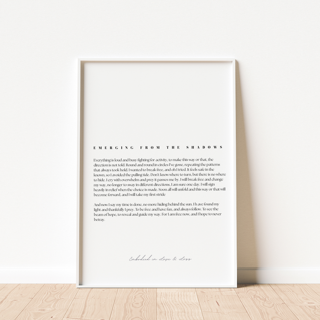 Framed print with text on a white background