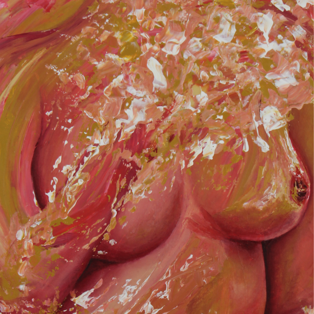 Abstract art with pink, yellow, and white colors