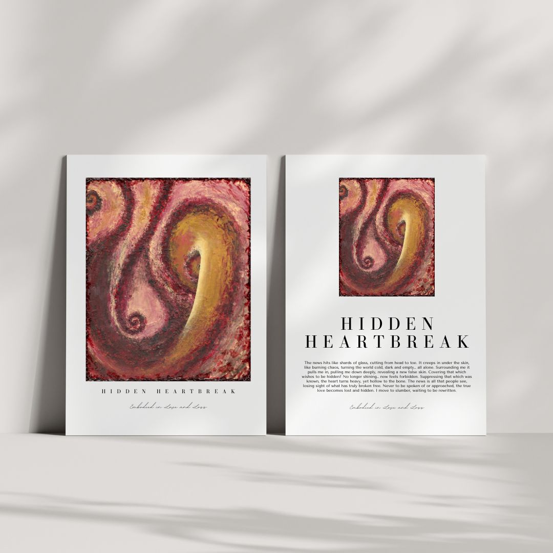 Book titled 'Hidden Heartbreak' with artistic cover design on a white background