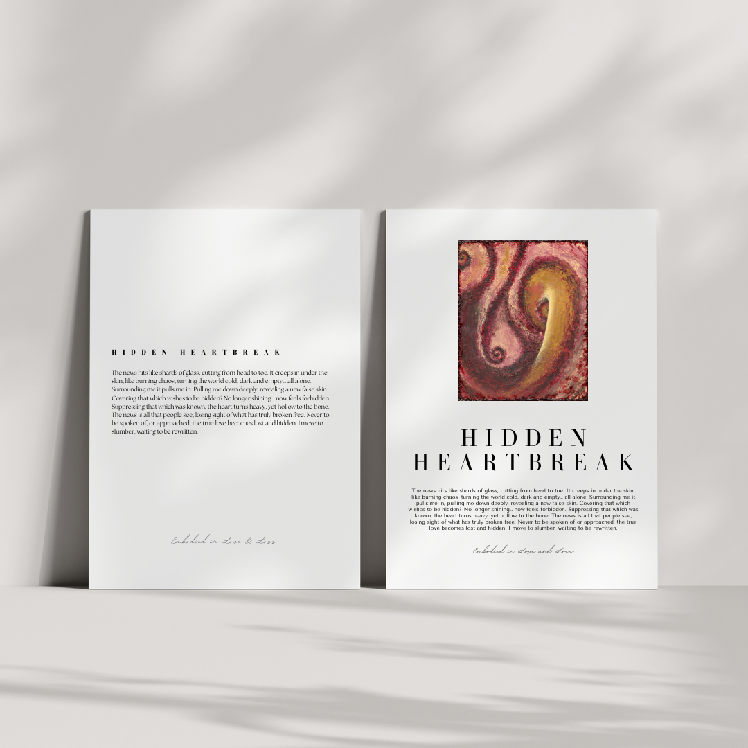 Open book with 'Hidden Heartbreak' text and a colorful illustration on a white background