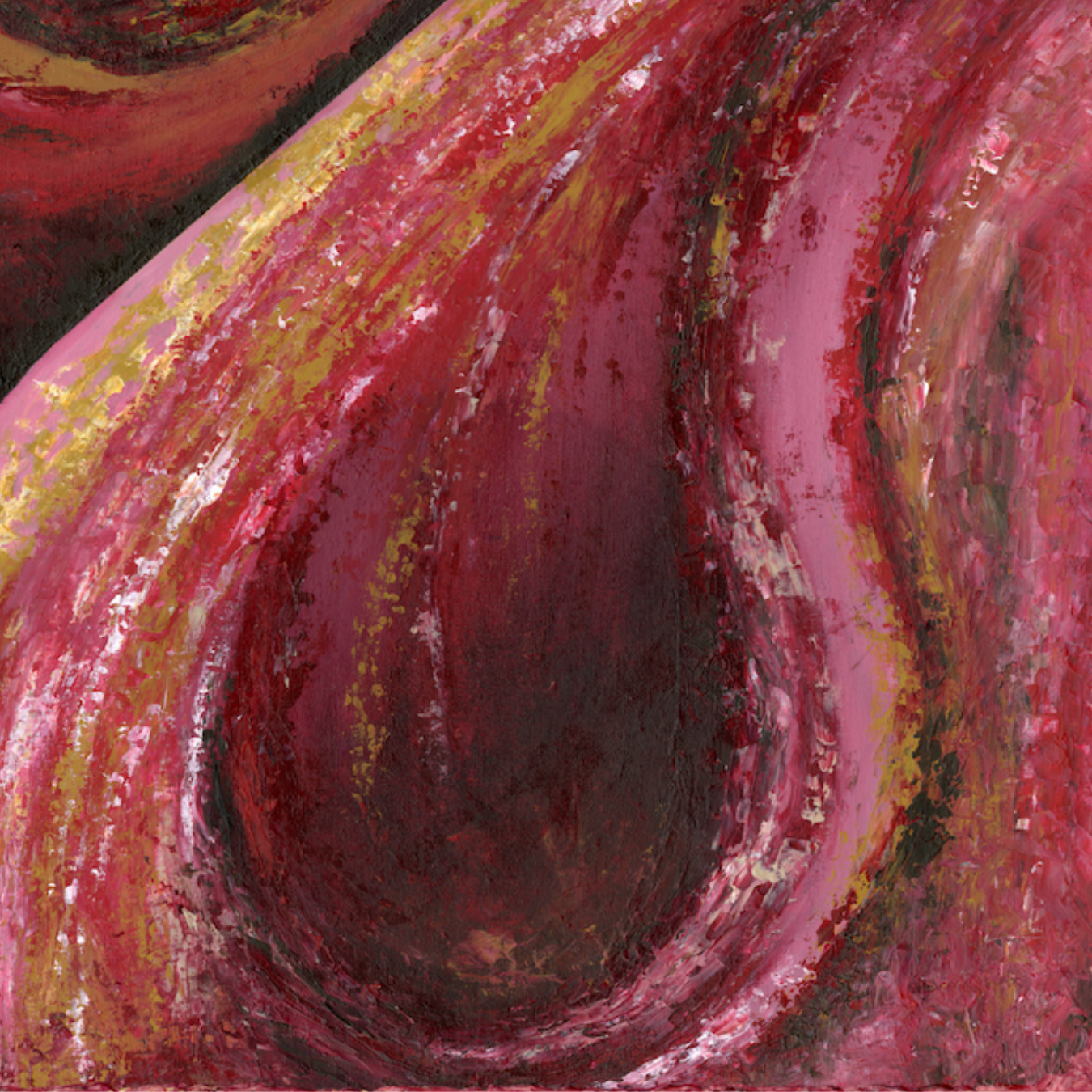 Abstract art with swirling red and pink colors