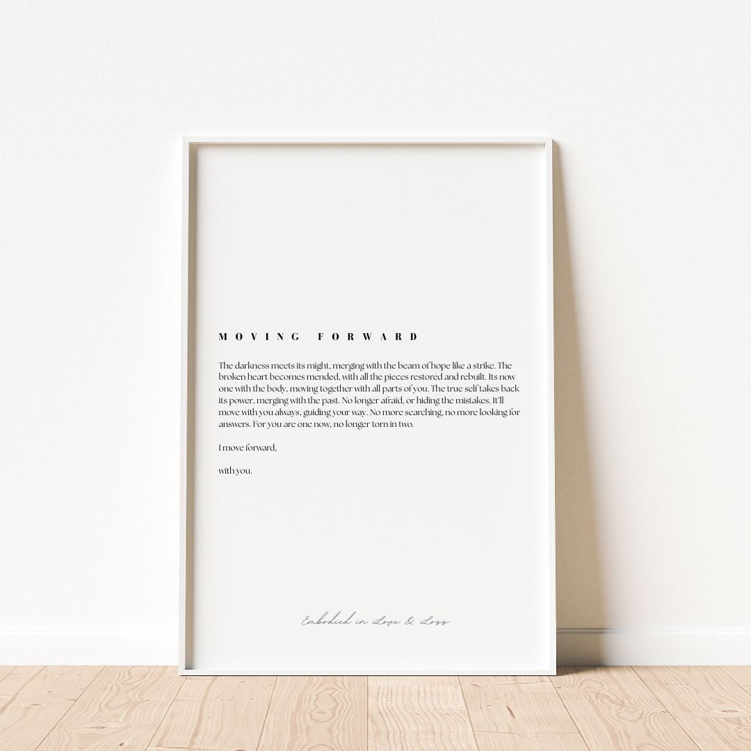 Framed print with text on a white wall