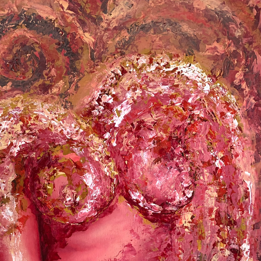 Abstract art with pink and red swirling patterns