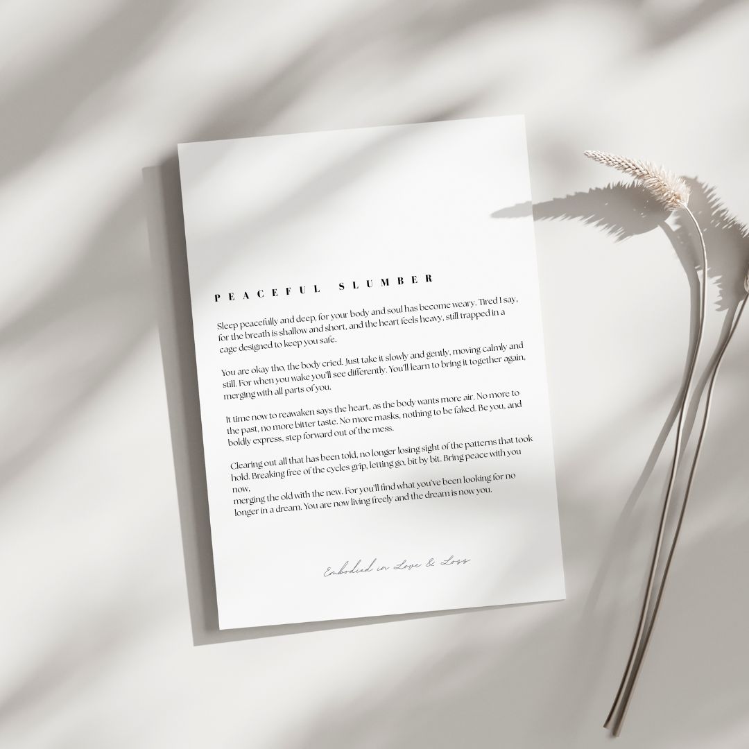 Sheet of paper with text on a light background with dried plants
