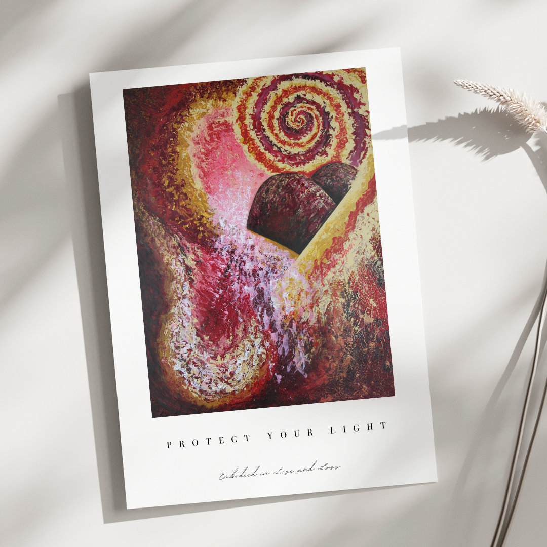 Greeting card with a colorful abstract design and text on a white background