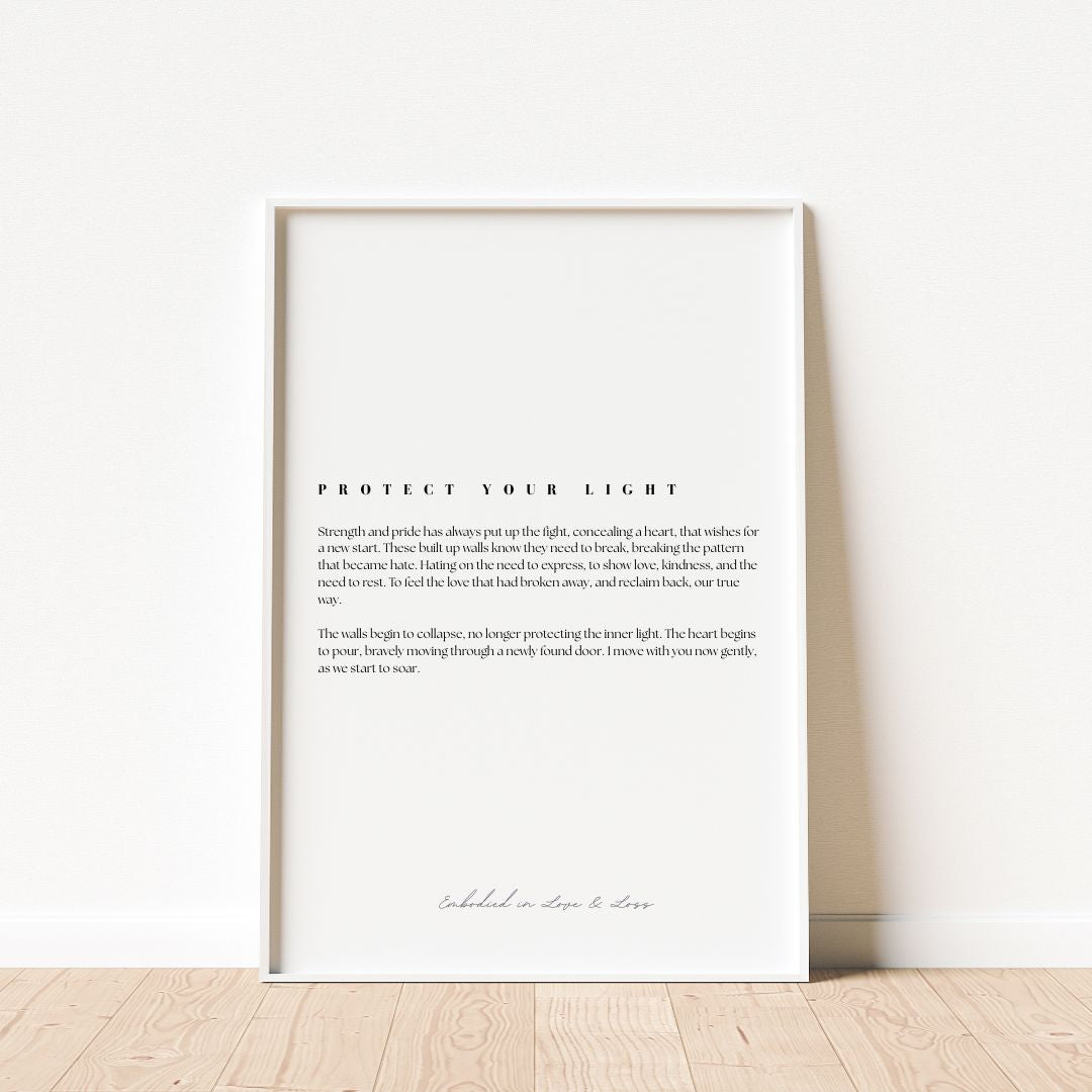 Framed print with text on a white wall