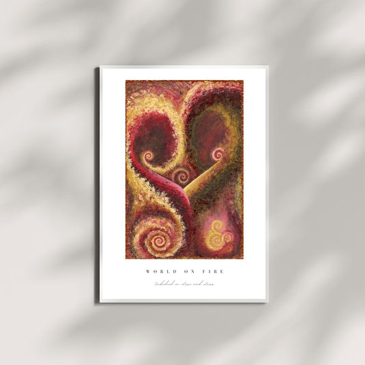 Framed abstract art print with swirling patterns on a white background