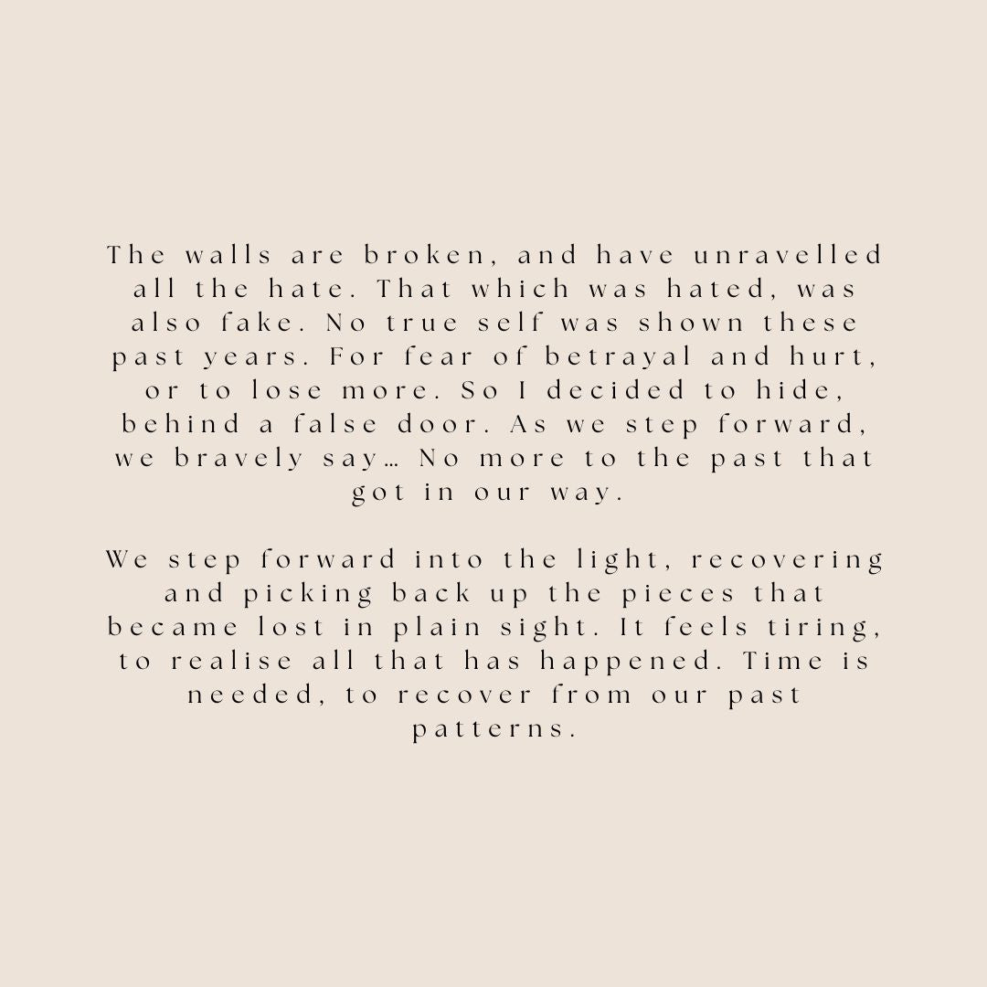 Text on a beige background about overcoming past pain and moving forward