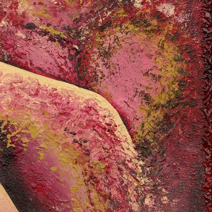 Abstract art with pink, yellow, and red colors