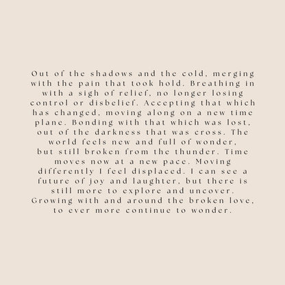 Text on a beige background with a quote about moving forward after loss.