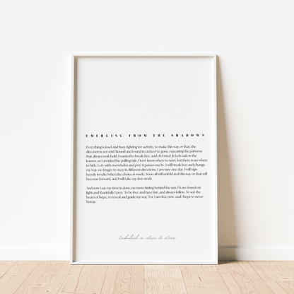 Framed print with text on a white background