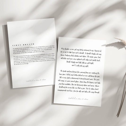 Two pieces of paper with text on a light background