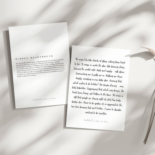 Poem prints with text on a light background