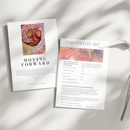 Two artistic prints on a light background with text and images.