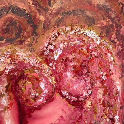 Abstract art with pink and red swirling patterns