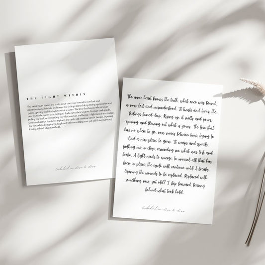 Two sheets of paper with text on a light background