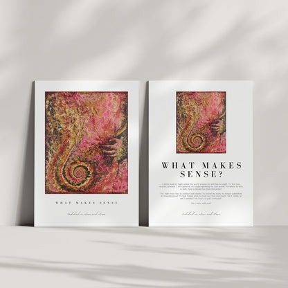 Art Prints with colourful abstract design and text on a white background