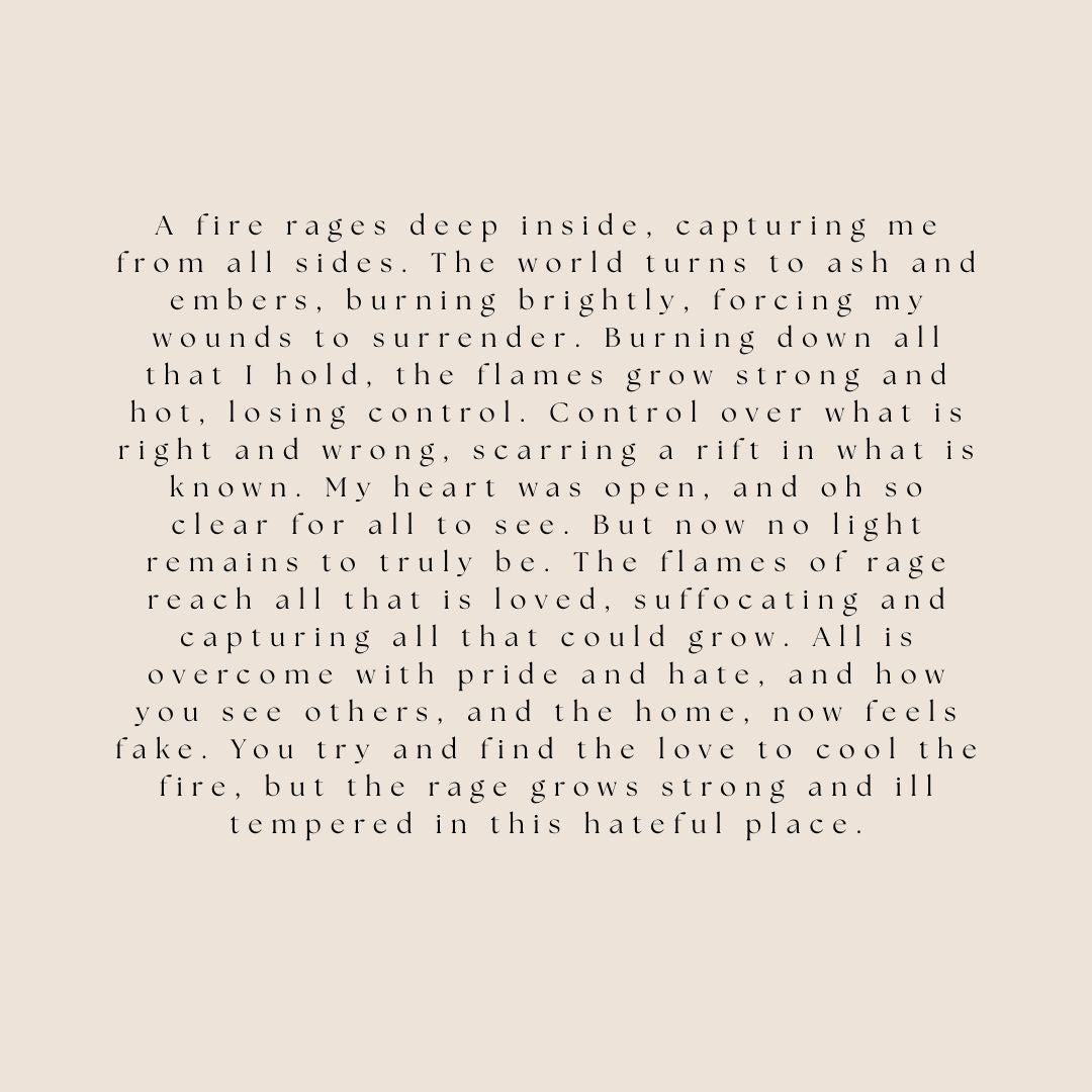 Textual poem about inner turmoil and emotional pain on a beige background