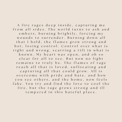 Textual poem about inner turmoil and emotional pain on a beige background