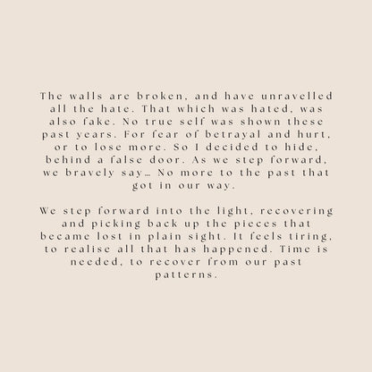 Text on a beige background about overcoming past pain and moving forward